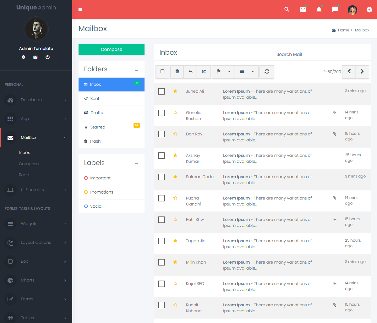 UniqueDark Sidebar- Responsive Bootstrap Admin Template