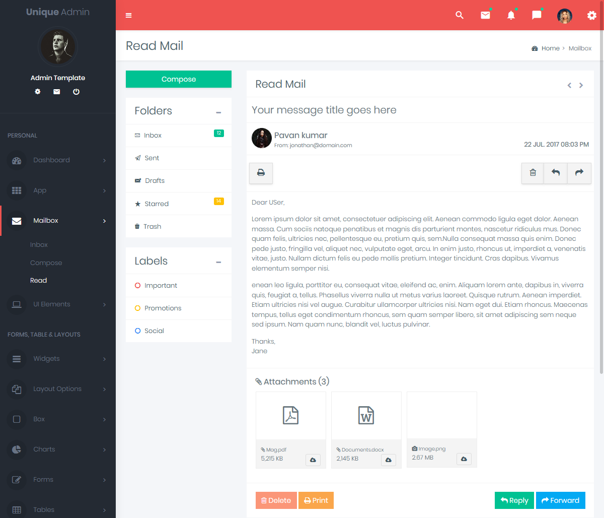 UniqueDark Sidebar- Responsive Bootstrap Admin Template