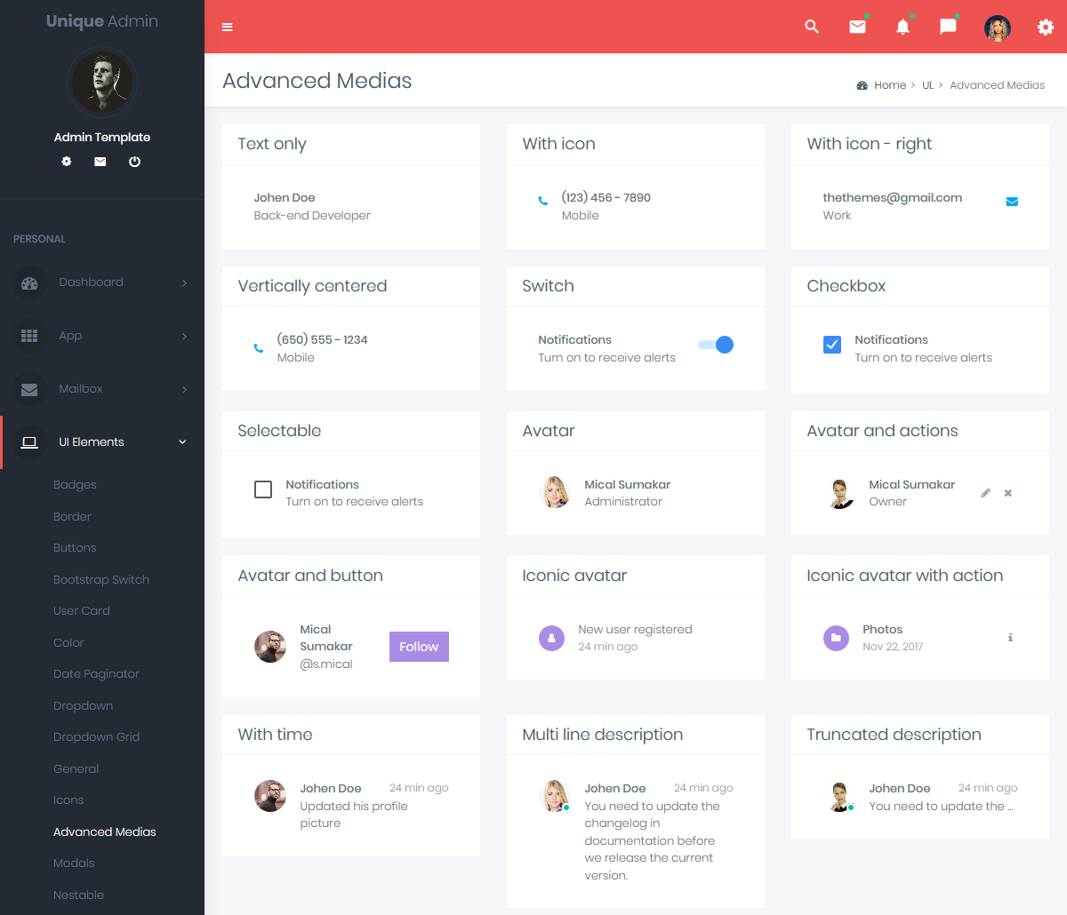 UniqueDark Sidebar- Responsive Bootstrap Admin Template
