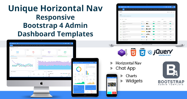 Unique Horizontal Nav – Responsive Bootstrap Admin Templates
