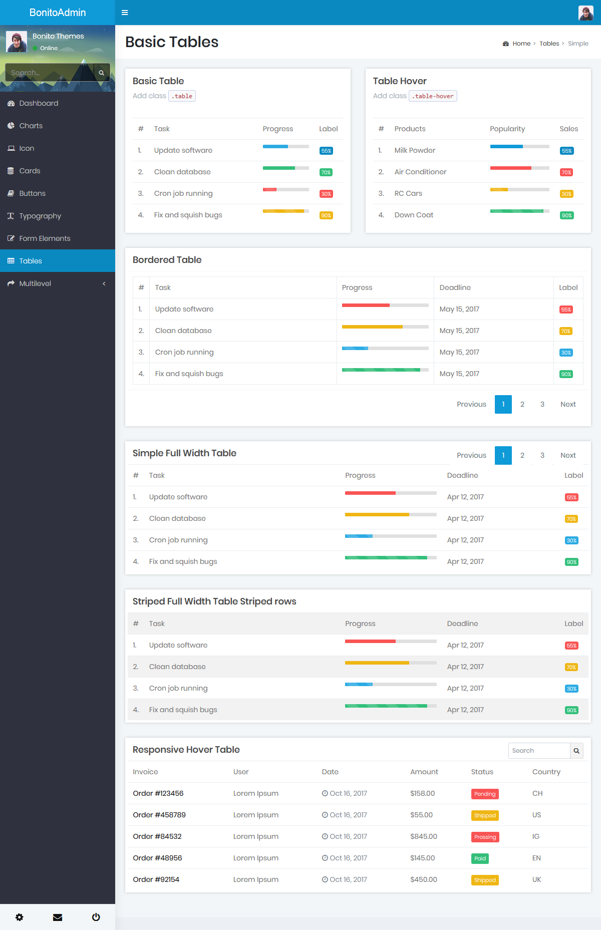 Free Bonito Lite Responsive Bootstrap Admin Templates