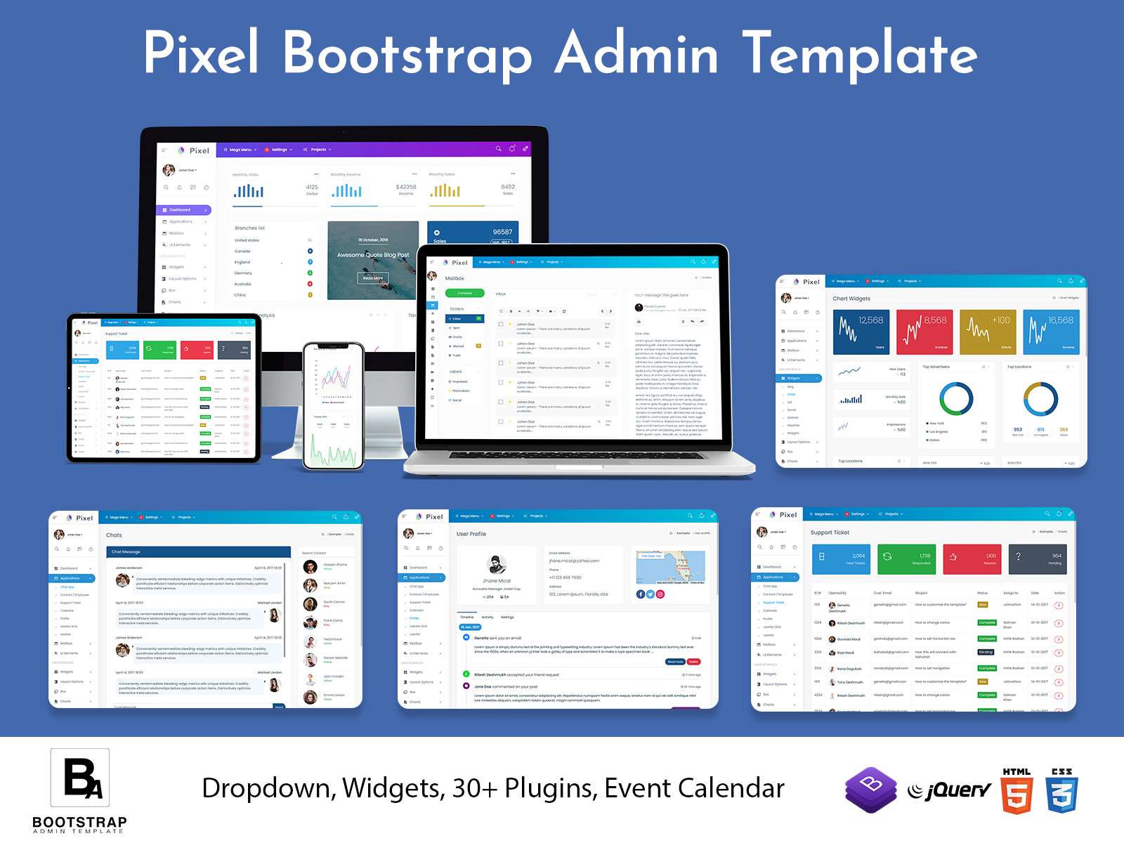 Responsive Web Application Kit Dashboard Template – Pixel