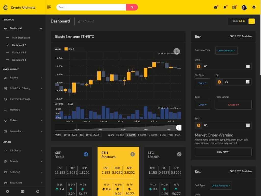 Cryptocurrency Dashboard Admin Template with UI Framework