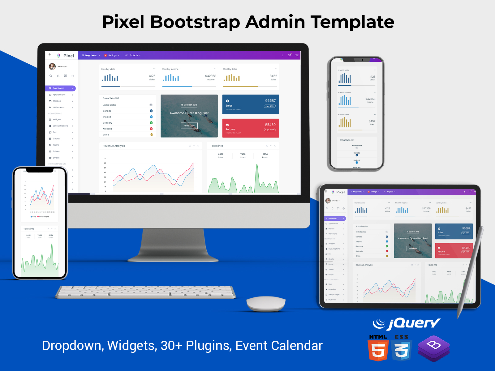 Bootstrap Admin Dashboard With Responsive Web Application Kit – Pixel