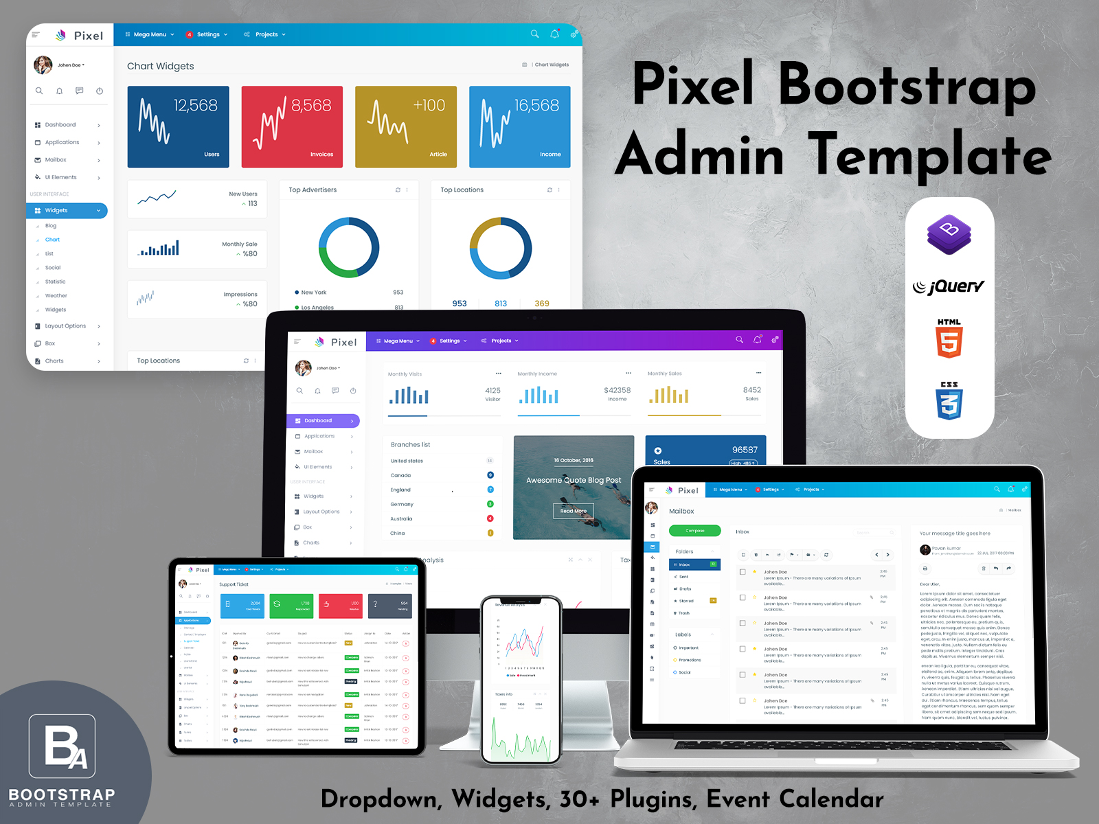 Responsive Bootstrap Admin Dashboard with Web Application Kit - Pixel