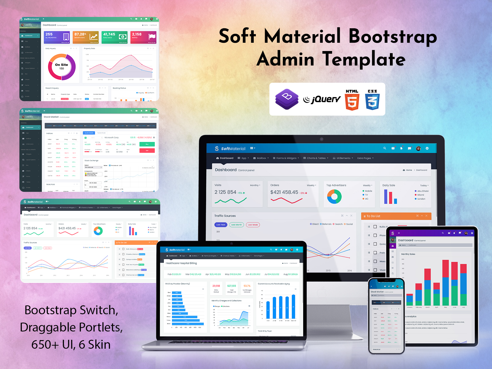 Responsive Bootstrap Admin Dashboard Template – Soft Material
