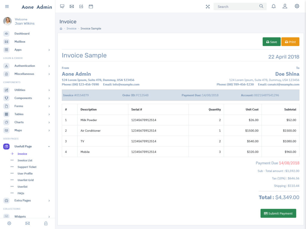 Responsive Bootstrap 4 Admin with UI Framework – Aone