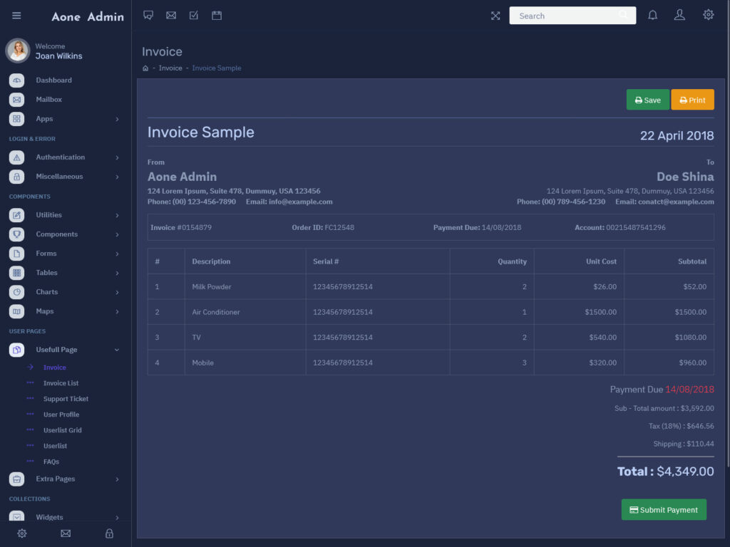 Aone Bootstrap Admin Dashboard with Bootstrap UI Kit