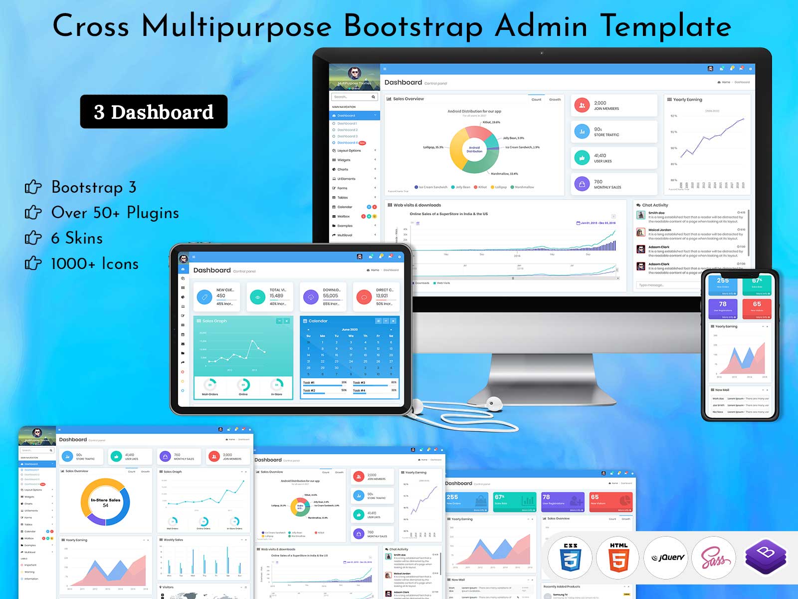 Cross Responsive Admin Dashboard Template With Admin Panel