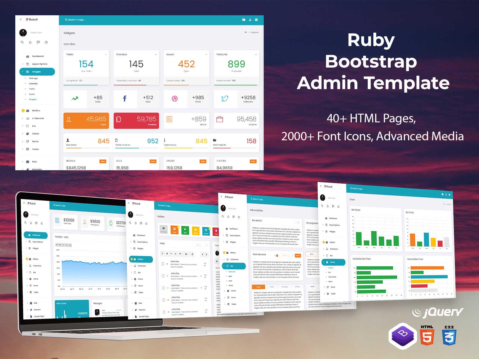 Ruby Responsive Admin Dashboard With An Attractive Design Concept
